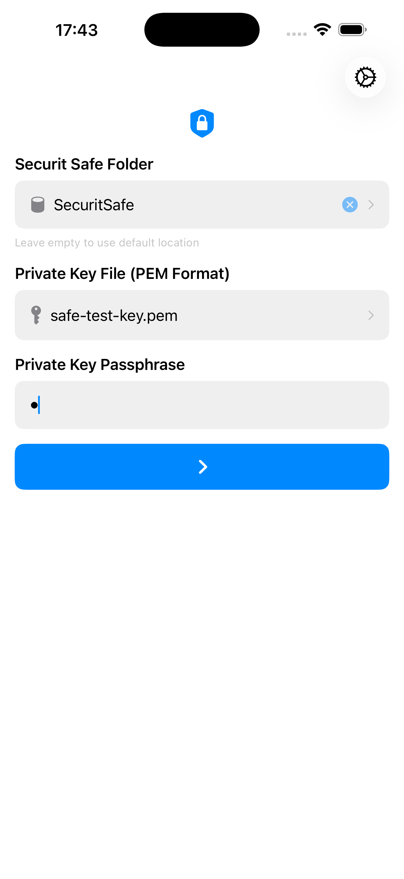 Key and passphrase entered