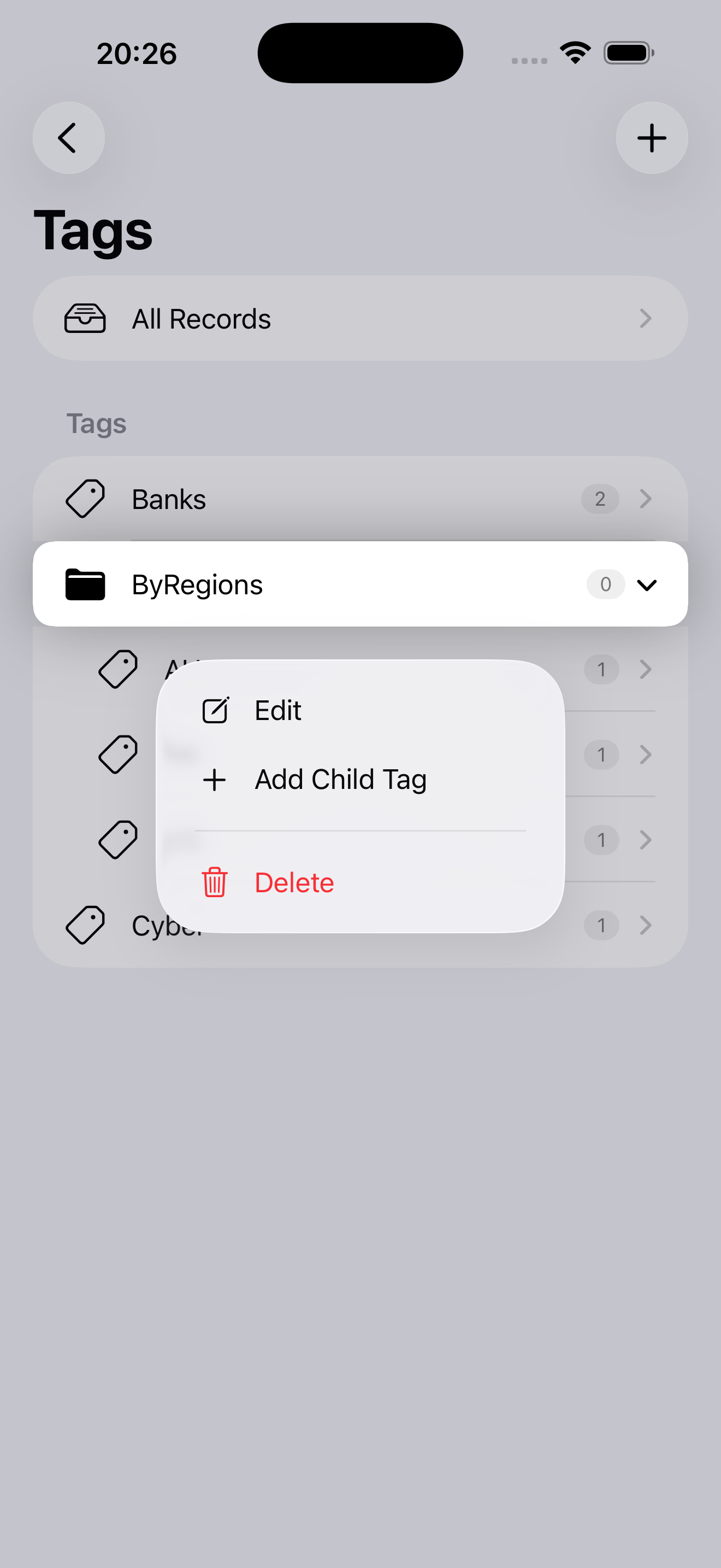 Tag context menu